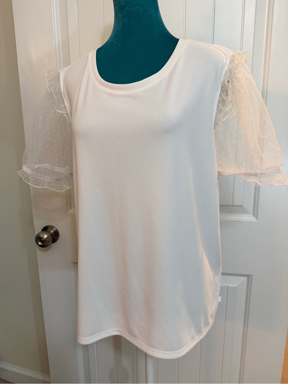 Karl Lagerfeld White Puff Sleeve Top Sz XL